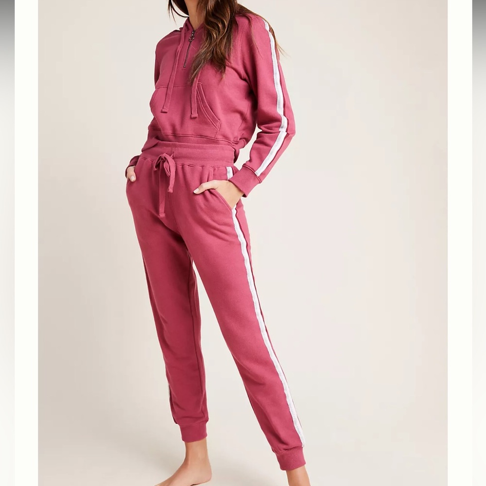 Studio By‎ David Lerner Carey Quarter Zip Cropped Striped Hoodie/Joggers Set M